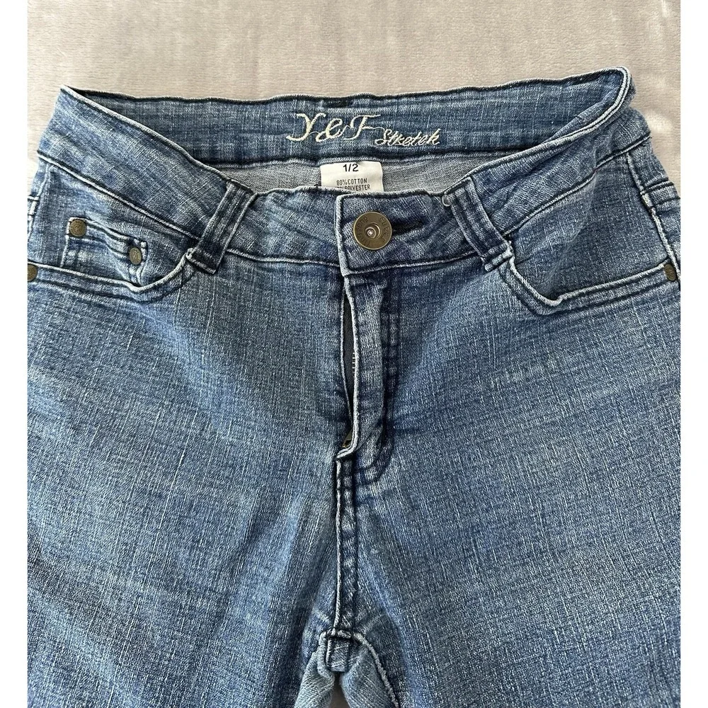 Y&F Ying Feng Stretch Skinny Jeans Juniors Size 1/2 Blue Denim‎ Low Rise EUC